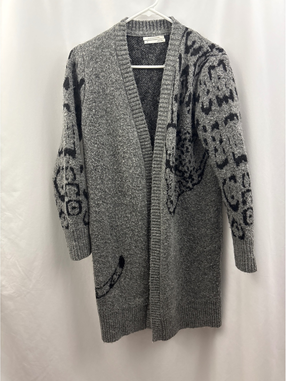 Anthropologie Gray Open Front Cardigan Sweater with Animal Print Detail XS - Picture 1 of 6